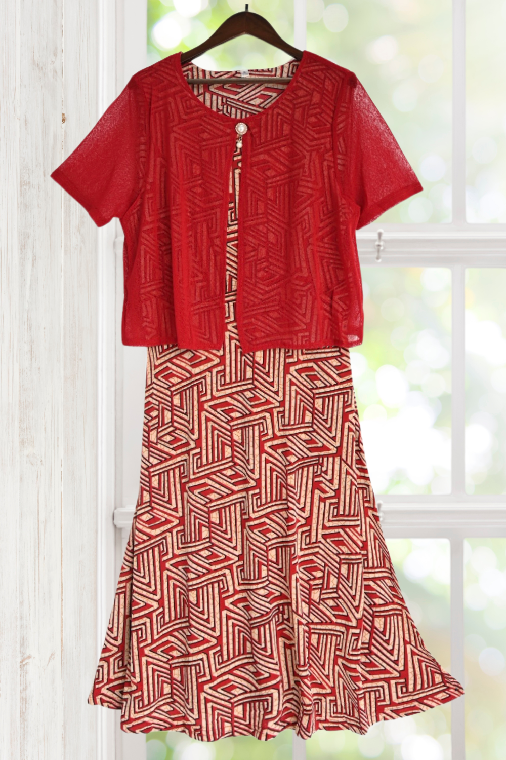 Charlotte Red Midi Dress with Sleeves